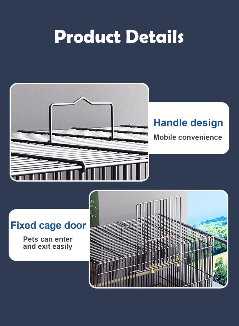 Kidle Portable Bird Cage Metal Parrot Cage Pigeon Cage with Feeding Bowls for 3-4 Birds - Image 2